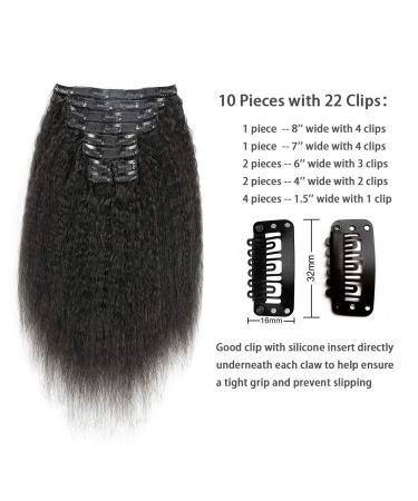 Yumlas 10 Inch Kinky Straight Clip In Human Hair Extensions 10PCS 120g Yaki Straight Clip 9A Full Head Natural Black Real Human Hair Extensions for Black Women - #1B Natural Black - Buy Online on GoSupps.com