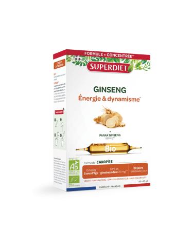 SUPERDIET ORGANIC GINSENG Energy & Dynamism Herbal Medicine Made in France 20 ampoules of 10 ml