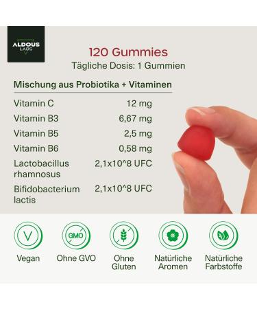 Probiotic Rubber Kiss for Children - 120 Cherry-Flavored Gummies | Darmflora Support Flatulence Relief & Fullness | Bifidobacterium Lactobacillus Vitamins C B3 B5 B6 | Capsule Alternative - Buy Online on GoSupps.com
