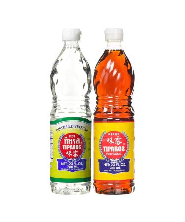 TIPAROS Thai Fish Sauce & Thai Distilled Vinegar Value Pack (700ml x 2) HALAL