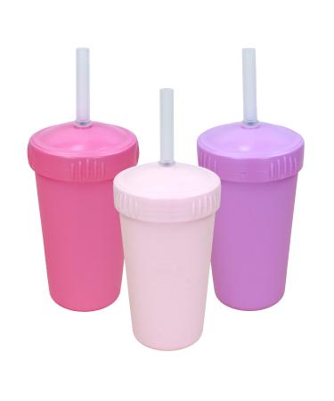 Re Play Made In USA 3pk - 10 oz. Straw Cups with Silicone Locking Straws | Made from Heavyweight Recycled Milk Jugs and Platinum LFGB Silicone | BPA Free | Virtually Indestructible | Princess Princess Plastic Cup with Si...