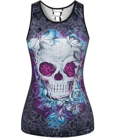 Women's Summer Casual Skull Tank Top - Gothic Graphic Sleeveless Shirt | Purple Medium - Buy Online on GoSupps.com