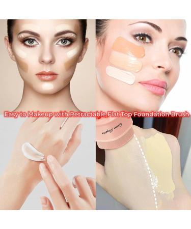 Retractable Flat Liquid Foundation Makeup Brush with Cover Flat Top Kabuki Liquid Foundation Shadow Powder Face Blush Brush for Blending Liquid Foundation Quarantine BB Cream Contour Cream Cosmetics Pink - Buy Online on GoSupps.com