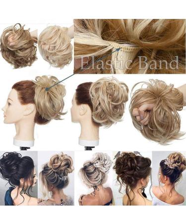 Tousled Messy Bun Hair Extension Ponytail | Synthetic Chocolate Brown & Bleach Blonde Updo Scrunchie for Women - Buy Online on GoSupps.com