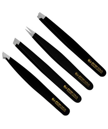ProMax Care EyeBrow 4-piece Tweezers Set - Stainless Steel Slant Tip and Pointed Eyebrow Tweezer Set - Great Precision for Facial Hair  Ingrown Hair  Splinter  Blackhead and Tick Remover - 40-9049B4P