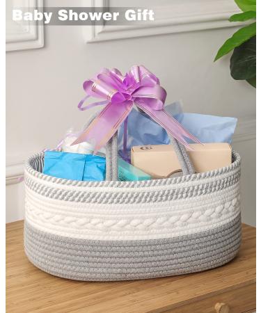 Baby Diaper Caddy Organizer - Cotton Rope Storage Basket for Changing Table with Removable Inserts, Long Handles - Baby Gift Baskets for Girls and Boys - Buy Online on GoSupps.com