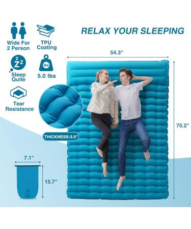 AIRELAX Double Camping Sleeping Pad with Built-In Pillow - Ultralight Inflatable Mat for 2 Persons - Lake Blue Double (75.2 x 54.3 x 3.54) - Buy Online on GoSupps.com
