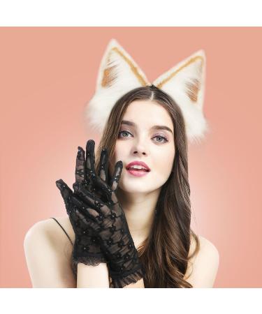 MIVAIUN Handmade Faux Fur Animal Ear Headband Furry Fox Wolf Cat Ears Headwear for Adults Children Artificial Animal Headband Cute Headwear Animal Dress up for Festival Party Cosplay Khaki White - Buy Online on GoSupps.com