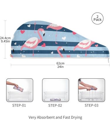 Flamingo Striped Hair Towel 2 Pack | Super Absorbent Quick Dry Hair Turbans for Women & Girls - Buy Online on GoSupps.com