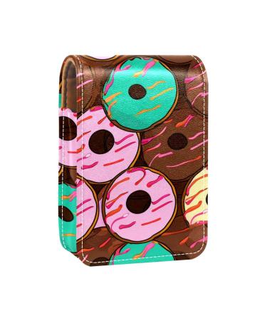 Lipstick Case Leather Lip Gloss Lipstick Organizer with Mirror Mini Lipstick Holder Bag Chocolate Strawberry Donuts W750d8nrdy