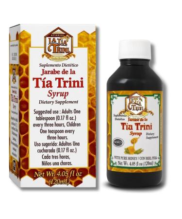 Jarabe de la T a Trini con Miel Pura (Syrup with Pure Honey) - Dietary Supplement - 4.05 fl oz (120 ml) - Mullein Propolis Eucalyptus Anacahuite & Mint(prop leo eucalipto Mirra gordolobo & mas)