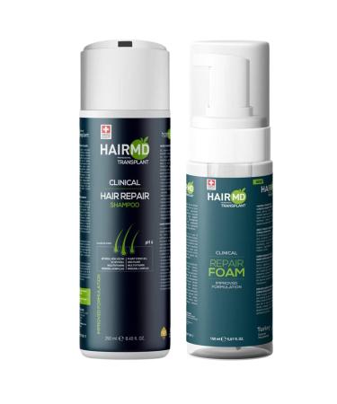 HairMD Hair Growth Shampoo & Foam Set - Hair Regrowth Set with 250 ml Regenerating Shampoo and 150 ml Repair Foam - Rich in Biotin Keratin Saw Palmetto - Suitable for All Hair Types