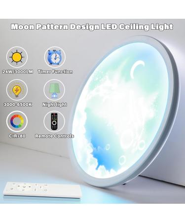 Wholede LED Ceiling Lamp - 24W Round Moon Motif 3000-6500K Ultra Thin with Remote Control for Children's Room & Living Room - 29.5cm - Buy Online on GoSupps.com