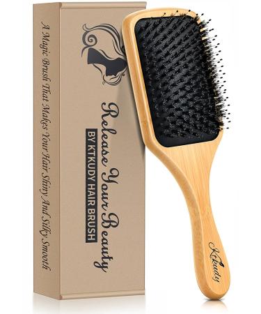 Hair Brush - KTKUDY Boar Bristle Paddle Hairbrush for Long Short Thick Thin Curly Straight Wavy Dry Hair for Men Women Kids - No More Tangle - Adds Shine and Makes Hair Smooth