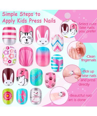 144Pcs Kids Press on Nails - Colorful Days | Thrilez Girls False Nails for Children | Pre Glue Stick on Short Nails Decoration Gift for Kids & Teens (Ages 7-12) - Buy Online on GoSupps.com