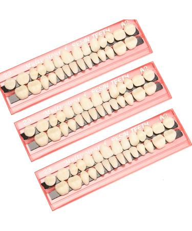 NAUZE 3 Sets Dental Acrylic Resin Denture Tooth Kit False Tooth Dental Denture Fake Teeth Upper and Lower Synthetic Polymer Resin Denture Teeth for Halloween Makeup Cosplay Horror Prop