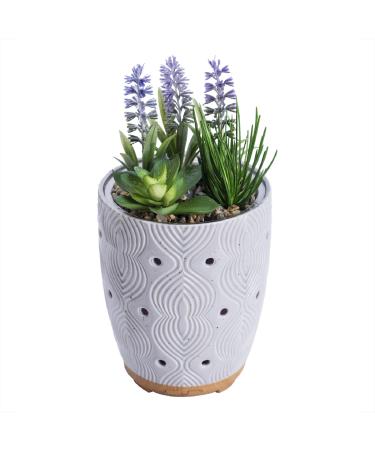 Essential Oil Diffuser, Artificial Succulent Plants Potted Diffusers for Essential Oils with 7 Colors LED Light,Ceramic Cool Mist Super Quiet Aromatherapy Diffuser for Home Office Room Grey