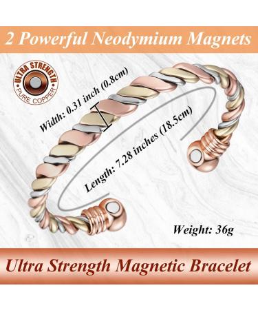 Cigmag Lymphatic Drainage Copper Bracelet for Women | 99% Pure Copper Magnetic Bracelet with Ultra Strength Magnet | Adjustable Brazaletes Cuff Bangle | Grape Tricolour | 2 Magnets - Buy Online on GoSupps.com