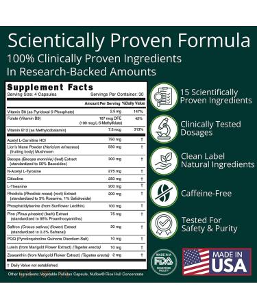 ThinkEase Brain Supplement (120 Capsules) | Memory Mental Clarity Focus Cognitive Performance | Nootropic Supplement with L-Theanine Acetyl L-Carnitine Phosphatidylserine Lion's Mane & More - Buy Online on GoSupps.com