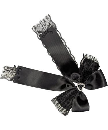 Lace Ribbon Bow Hair Clip Princess Bowe Legant Trace Hair Bow Heart Bowknot Ribbon Hairpin Black - Buy Online on GoSupps.com