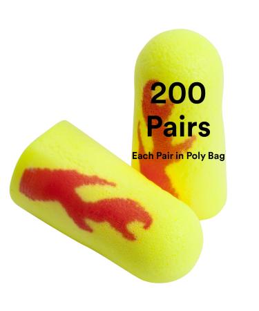3M Ear Plugs  200 Pairs/Box  E-A-Rsoft Yellow Neon Blasts 312-1252  Uncorded  Disposable  Foam  NRR 33  Drilling  Grinding  Machining  Sawing  Sanding  Welding  1 Pair/Poly Bag 200 Pair (Pack of 1) Yellow