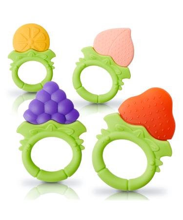 If CANDY bite rings cheeky fruits for baby & toddler made of hygienic silicone |Toothing aid secure & bpa-free |Colorful chew toys |Pain relief in teething |4 pieces of bite rings "fruits" |4 pieces