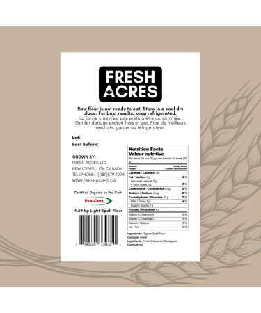 Organic Light Spelt Flour Canadian Grown Bulk Dry 4.54 Kg Fresh Acres Sifted - Buy Online on GoSupps.com