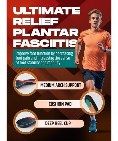 Plantar Fasciitis Insoles - Medium Arch Support Inserts for Men & Women - Orange Boot Insoles for Flat Feet (Size S - Buy Online on GoSupps.com