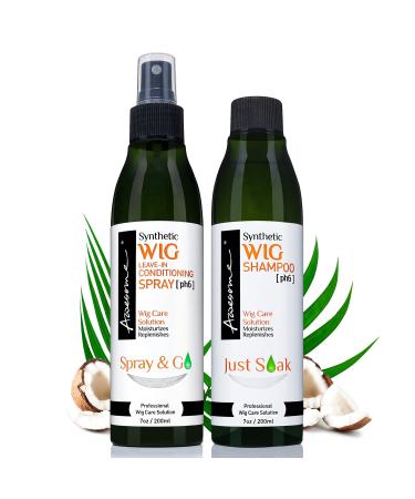 Awesome Synthetic Wig Shampoo and Leave in Conditioner Spray: pH6  Premium Set of 2  Moisturizes  Replenishes  Revitalizes for Synthetic Wigs. Contains Coconut Oil (7 fl oz) Synthetic Wig Shampoo & Conditioner