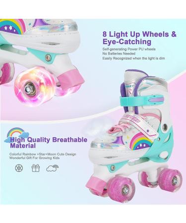 Adjustable Roller Skates for Girls Kids Child Toddler Beginners - Light Up Wheels - Rainbow Design - S-Little Kids Size - Perfect for Indoor and Outdoor Sports - Buy Online on GoSupps.com