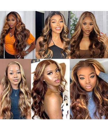 4/27 Brown Honey Blonde Ombre Lace Front Wig | Body Wave Human Hair | Pre Plucked | 13x4 HD Transparent Lace Frontal | 150% Density | 24 Inch - Buy Online on GoSupps.com