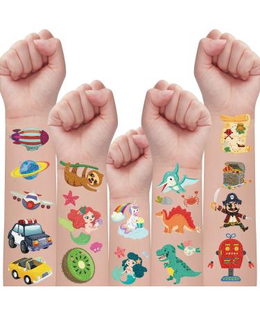 Partywind 150 PCS Glitter Temporary Tattoos for Kids  Cute Fake Tattoos Stickers for Boys and Girls  Birthday Party Supplies Decorations Favors with Unicorn Dinosaur Mermaid Construction Space - 12 Sheets