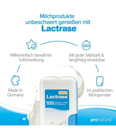 Pro Natura Lactrase 3300-100 Lactase Tablets for Lactose Intolerance - Enjoy Milk & Dairy Without Worries - Buy Online on GoSupps.com