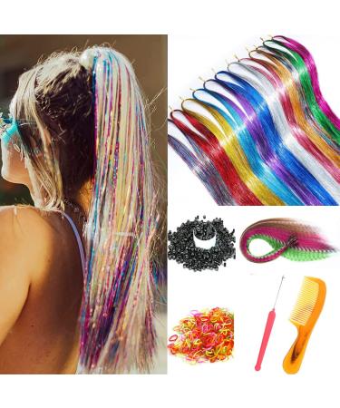 Hair Tinsel Kit With Tools 43 13 Pieces 2990 Strands Tinsel Hair Extension Kit Heat Resistant Fairy Hair for Women Girls Sparkling Shiny Hair for Christmas New Year Cosplay Party   43 Inch Mixed 13 colors
