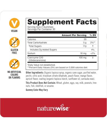 NatureWise CoQ10 Gummies 100mg - Vegan Peach Mango Heart Health Supplement - Pectin-Based Gluten-Free Non-GMO - 60 Count (1-Month Supply - Buy Online on GoSupps.com