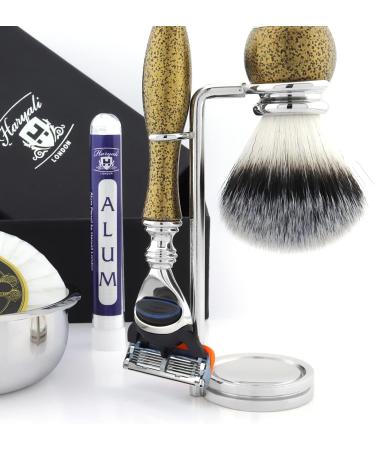 Men's Shaving Kit - 5 Edge Razor Synthetic Badger Hair Brush Bowl Soap & Stand | Perfect Gift for Men - International Shipping Available - Buy Online on GoSupps.com