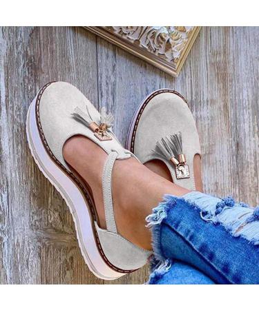 Creev sandals women Comfortable plateau-espadrilles sandals closed toe buckle shoes summer fashion fringe vintage beach travel walking flip-flops 08.43 (8 36 EU) 7 36 EU