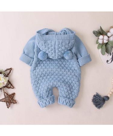 Haokaini Newborn Baby Ear Hooded Knitted Winter Romper Snowsuit | 3-6 Months | Blue - Buy Online on GoSupps.com
