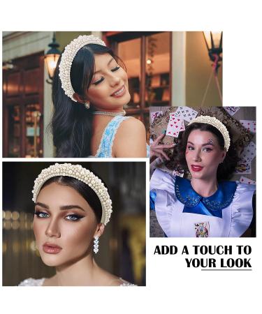 Wecoe Pearl Headband - White Bridal Headpiece for Women and Girls - Wedding Hair Accessories - Fancy Beaded Padded Headband - Gift for Her - Buy Online on GoSupps.com