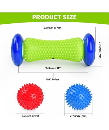 Foot Roller Massage Spiky Ball for Relief Plantar Fasciitis and Reflexology Massager for Deep Tissue Acupresssure Recovery for Relax Foot Back Leg Hand Tight Muscle 1 roller and 2 Spiky Balls 1.blue - Buy Online on GoSupps.com