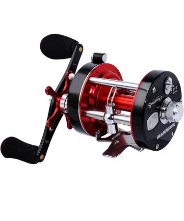 Sougayilang Fishing Reels Round Baitcasting Reel - Conventional Reel - Reinforced Metal Body and Supreme Star Drag Right Hand-Red-Black Warrior6000
