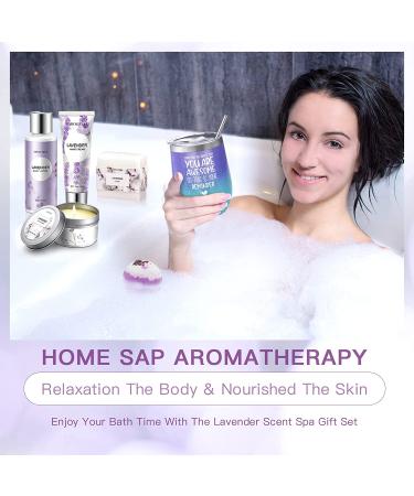 Birthday Spa Gift Set for Women - Lavender Bubble Bath & Wine Tumbler Combo - Buy Online on GoSupps.com
