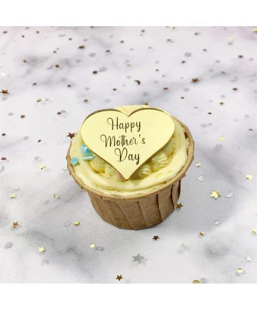 10pcs Happy Mother's Day Cake Topper Gold Acrylic Cupcake Decorating for Mother's Day Party Cake Decoration - Buy Online on GoSupps.com