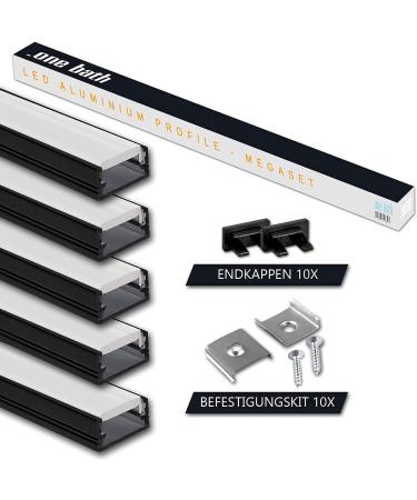One-Bath 2m LED Aluminum Profile - 5x2m Black Satin LED Strip Light Bar - Surface Mount - Buy Online on GoSupps.com