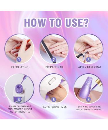 Rechoo Liner Nail Gel Polish-10ML*2 White & Purple Pearl Shimmer Glitter Gel Nail Polish for Fineliner Nail Art French Manicure Nail Polish Shellac Color Gel with thinner Brush E-2-Purple & White - Buy Online on GoSupps.com