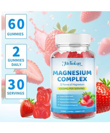 Magnesium Complex Gummies 12 in 1 Magnesium Complex Supplement 1000mg - Mag Glycinate Citrate Malate Taurate - High Absorption for Muscle Nerve & Zzz Support - Strawberry 60 Count 60 Count (Pack of 1) - Buy Online on GoSupps.com