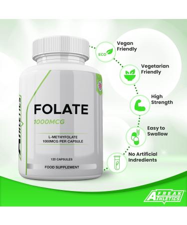 Folate 1000mcg (L-Methylfolate) 120 Capsules - 5-MTHF Active Folic Acid/Vitamin B9 - Buy Online on GoSupps.com