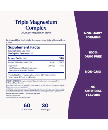 Natrol Triple Magnesium Complex Supplement Glycinate Citrate & Taurate 200mg High Absorption Support Whole Body Wellness 60 Capsules - Buy Online on GoSupps.com