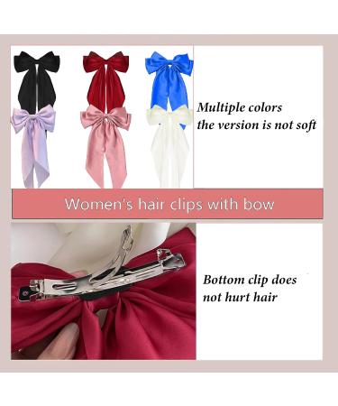 BUPOGAKE Hair Bow 6 Pcs Bow Barrettes Hair Clip Set Versatile Adult Hair Silky Satin Accessories with Long Silky Bows Hair Clips (6 Colors) - Buy Online on GoSupps.com