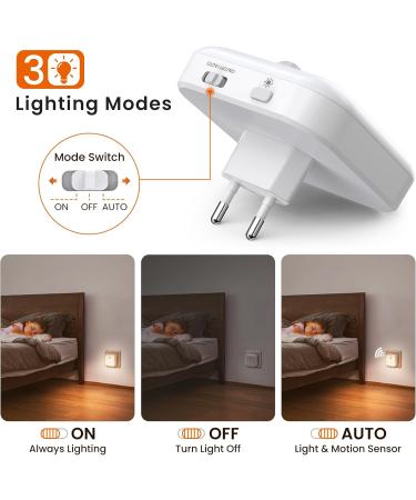 TNMOO LED Nachtlicht mit Bewegungsmelder & D mmerungssensor - 2 St ck 3 Farbtemperaturen dimmbar f r Kinderzimmer Schlafzimmer Treppen - EU Steckdose - Buy Online on GoSupps.com